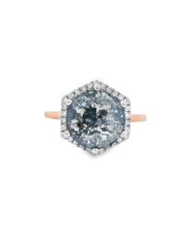 Hexagon Halo Round S+P Ring Rose