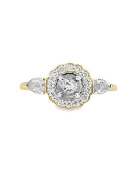 Halo Three Stone S+P Ring Yellow