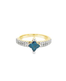 Double Row Clover Blue S+P Ring Yellow