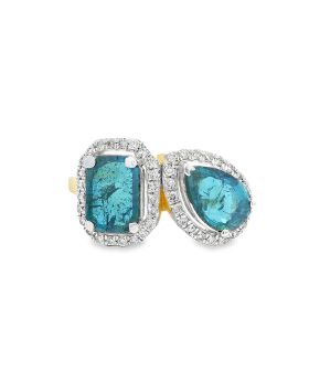 Pear Emerald Blue S+P Ring Yellow